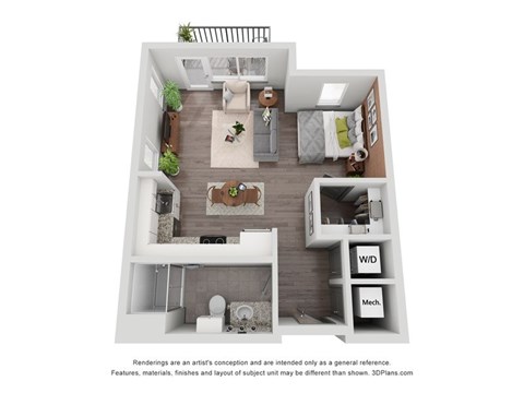 Floor plan for studio, 1 bath, 567 sqft